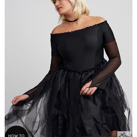 Torrid Off shoulder tulle long sleeve goth formal costume dress witch size 1 - Picture 2 of 6